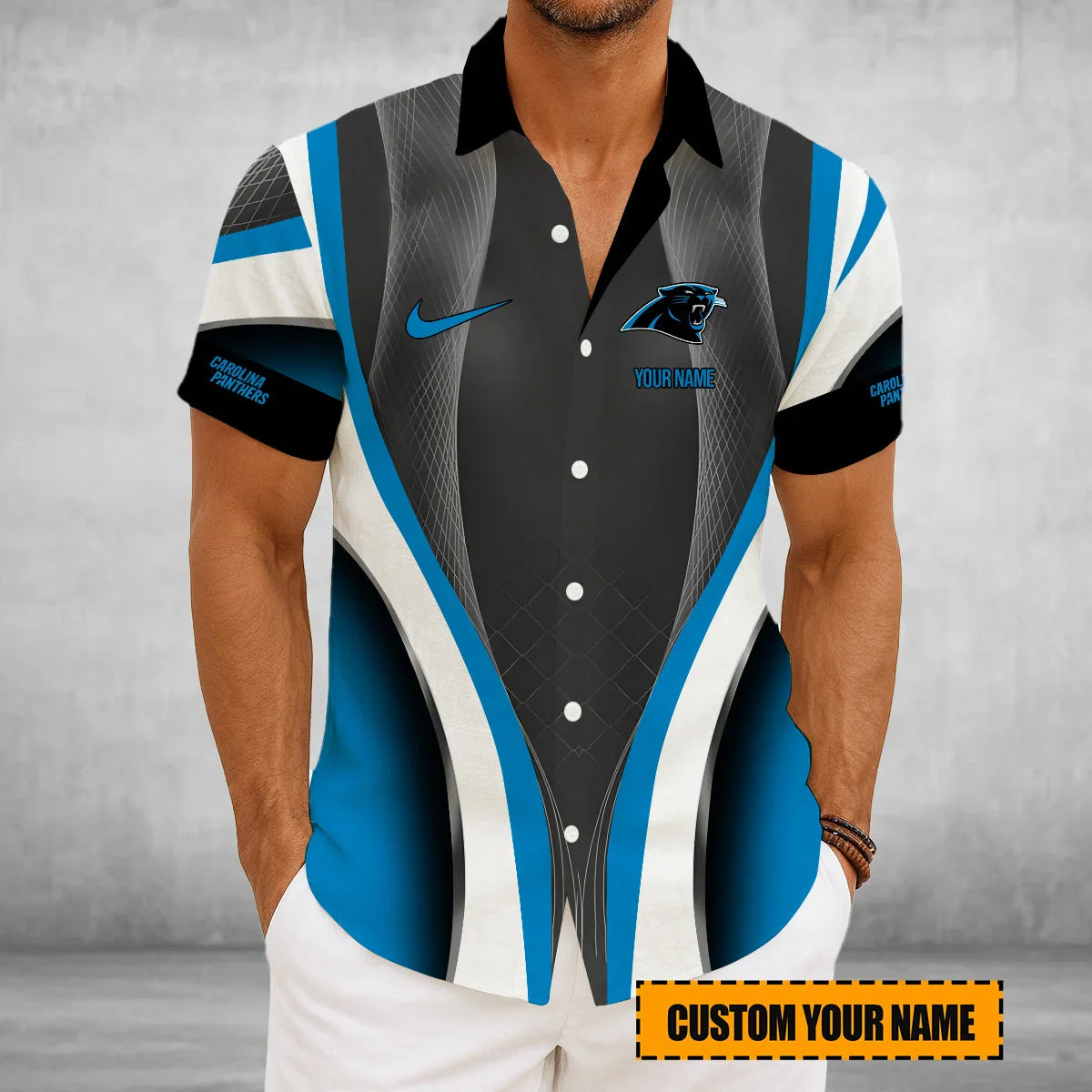 LIMITED EDITION - NEW CUSTOMIZED NFL23 CLP CAROLINA PANTHERS SHORT SLEEVE BUTTON-UP SHIRT