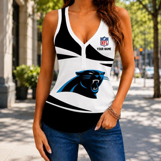 FINAL SALE - NEW CUSTOMIZED NFL23 CLP CAROLINA PANTHERS WOMEN'S V-NECK TANK TOP
