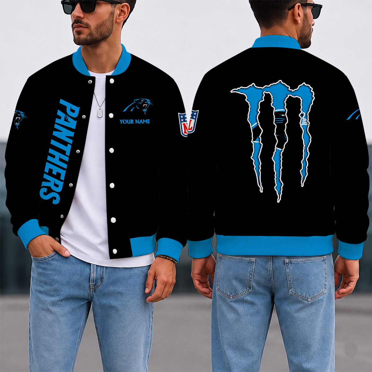 FINAL SALE - NEW CUSTOMIZED NFL23 CLP CAROLINA PANTHERS SATIN VARSITY & BASEBALL JACKET