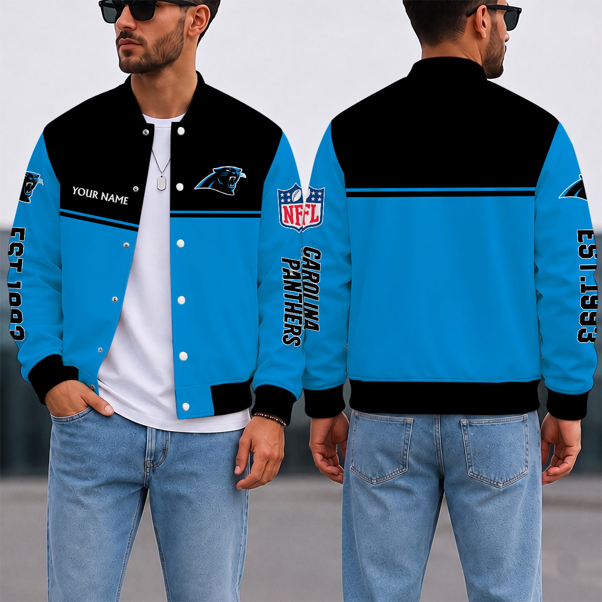 FINAL SALE - NEW CUSTOMIZED NFL23 CLP CAROLINA PANTHERS SATIN VARSITY & BASEBALL JACKET