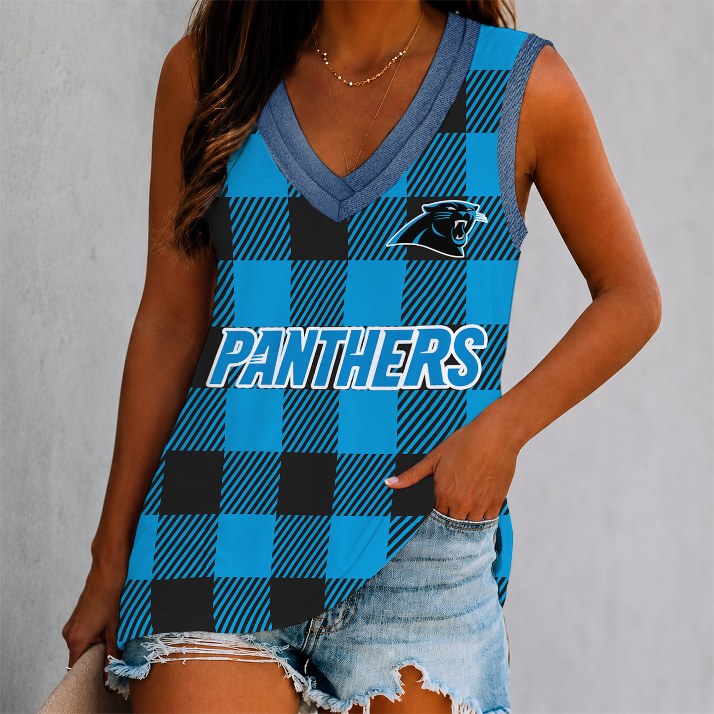 FLASH SALE - NEW CUSTOMIZED NFL23 CLP CAROLINA PANTHERS WOMEN'S V-NECK TANK TOP