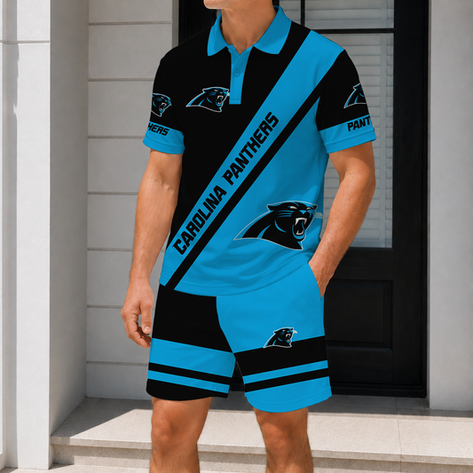 FINAL SALE - NEW CUSTOMIZED NFL23 CLP CAROLINA PANTHERS POLO SHIRT & SHORT PANTS SET