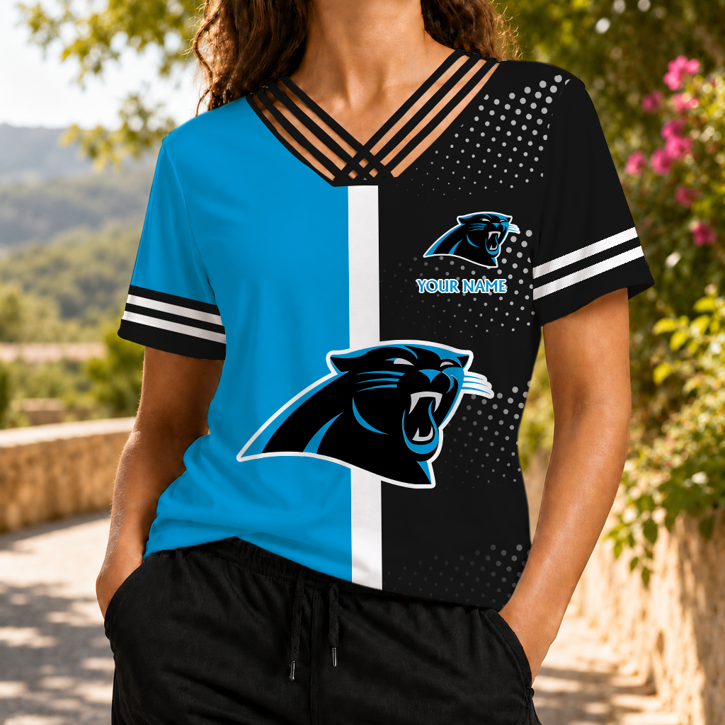 VIRAL EDITION - NEW CUSTOMIZED NFL23 CLP CAROLINA PANTHERS V-NECK SHIRT
