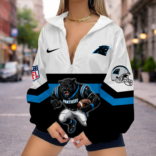 FINAL SALE - NEW CUSTOMIZED NFL23 CLP CAROLINA PANTHERS V-NECK ZIPPER SWEATSHIRT JACKET