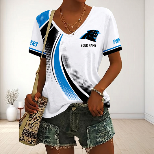 FINAL SALE - NEW CUSTOMIZED NFL23 CLP CAROLINA PANTHERS V-NECK FEMALE SHIRT