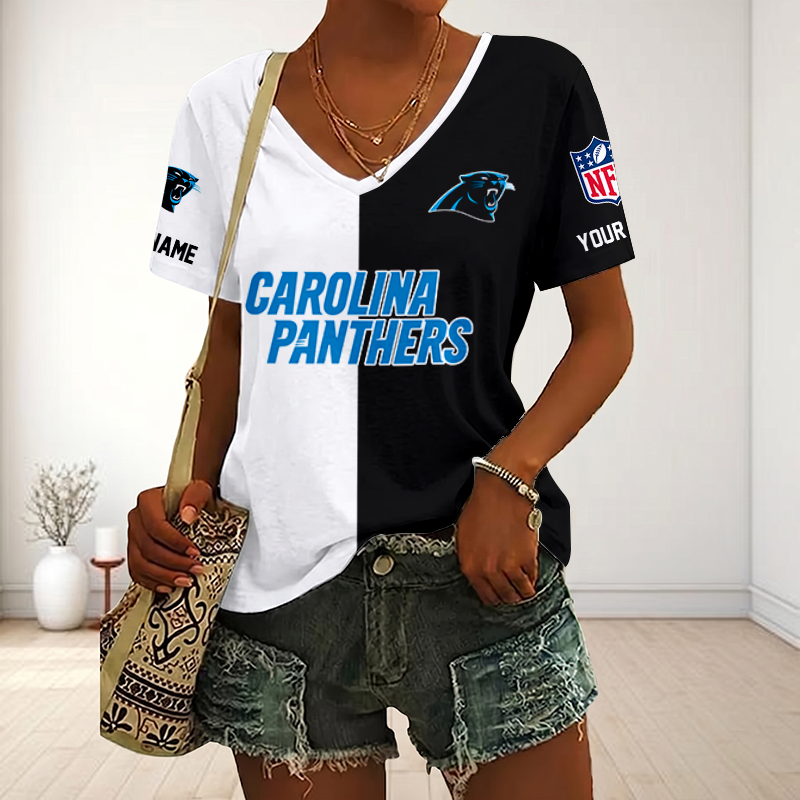 VIRAL EDITION - NEW CUSTOMIZED NFL23 CLP CAROLINA PANTHERS V-NECK FEMALE SHIRT