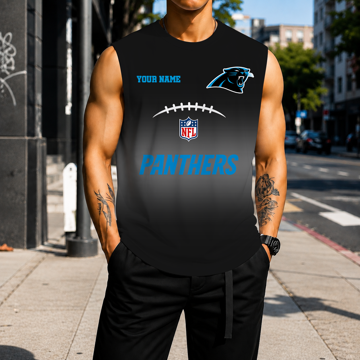 VIRAL EDITION - NEW CUSTOMIZED NFL23 CLP CAROLINA PANTHERS MEN'S GYM SHIRT