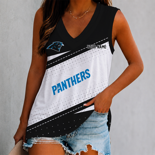 VIRAL EDITION - NEW CUSTOMIZED NFL23 CLP CAROLINA PANTHERS WOMEN'S V-NECK TANK TOP