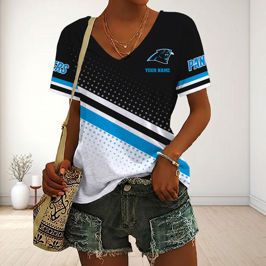 VIRAL EDITION - NEW CUSTOMIZED NFL23 CLP CAROLINA PANTHERS V-NECK FEMALE SHIRT
