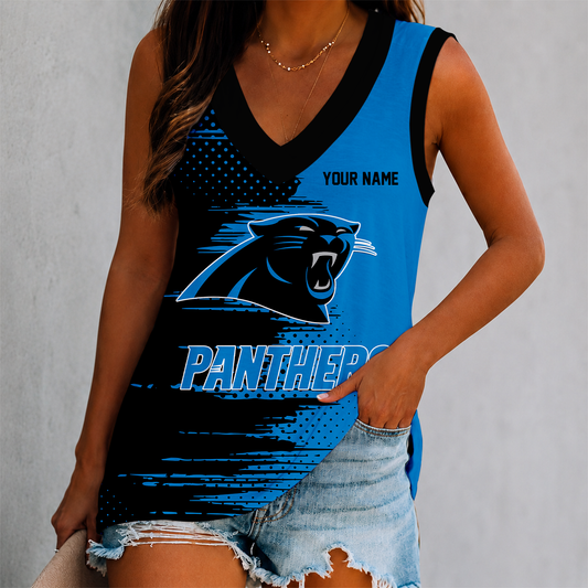 FINAL SALE - NEW CUSTOMIZED NFL23 CLP CAROLINA PANTHERS WOMEN'S V-NECK TANK TOP