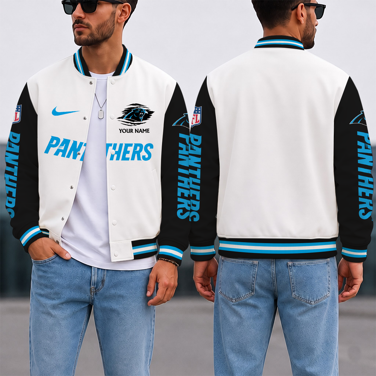 SPECIAL EDITION - NEW CUSTOMIZED NFL23 CLP CAROLINA PANTHERS SATIN VARSITY & BASEBALL JACKET