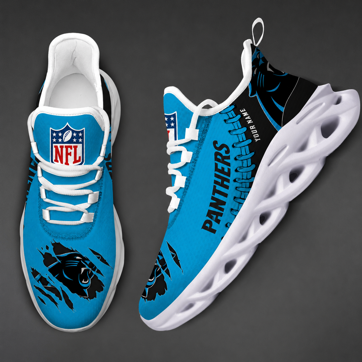 FINAL SALE - NEW CUSTOMIZED NFL23 CLP CAROLINA PANTHERS UNISEX MAX SOUL SHOES