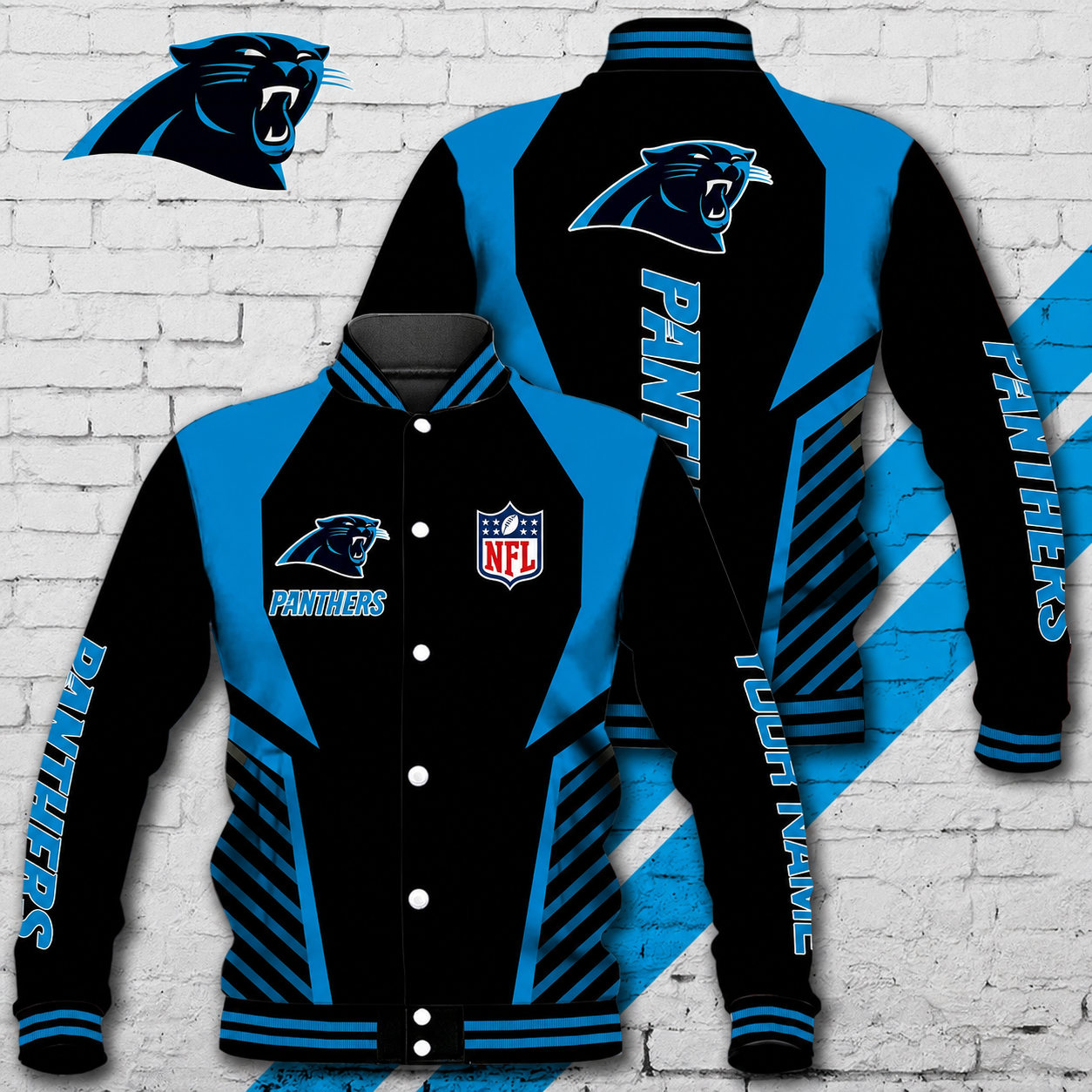 LIMITED EDITION - NEW CUSTOMIZED NFL23 CLP CAROLINA PANTHERS SATIN VARSITY & BASEBALL JACKET