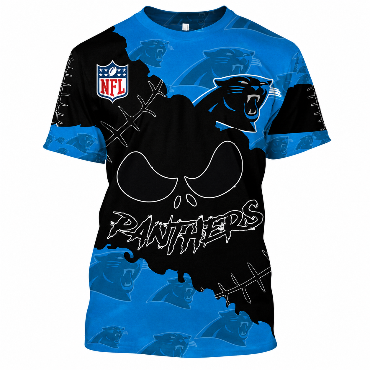 SPECIAL EDITION - NEW CUSTOMIZED NFL23 CLP CAROLINA PANTHERS HALLOWEEN SKULL APPAREL FOR FANS