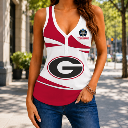 LIMITED EDITION - NEW CUSTOMIZED NCAA CWS23 GEB GEORGIA BULLDOGS WOMEN'S V-NECK TANK TOP