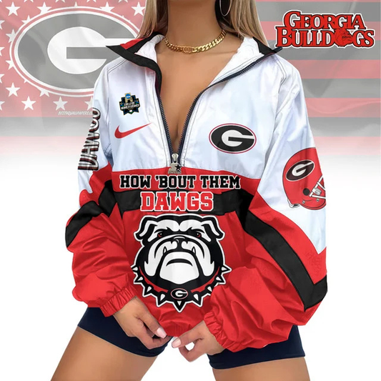 LIMITED EDITION - NEW CUSTOMIZED COLLEGE WORLD SERIES NCAA23 GEORGIA BULLDOGS V-NECK ZIPPER SWEATSHIRT JACKET