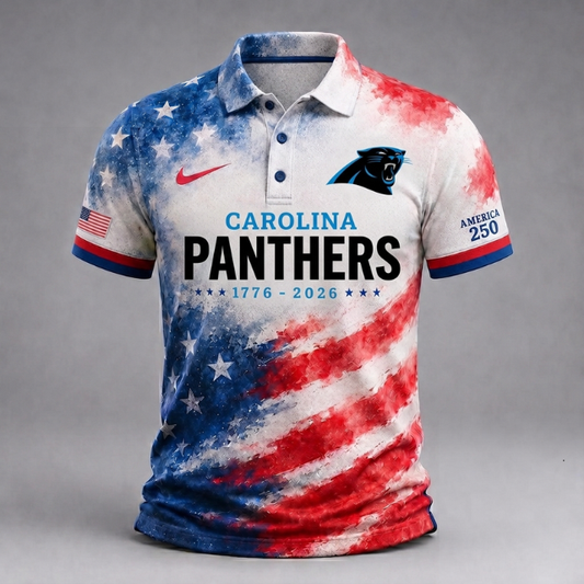 LIMITED EDITION - NEW CUSTOMIZED NFL23 CLP CAROLINA PANTHERS USA 250TH ANNIVERSARY POLO SHIRT, ZIP POLO SHIRT & T-SHIRTS