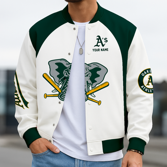 LIMITED EDITION - NEW CUSTOMIZED MLB23 OAS OL ATHLETICS BASEBALL JACKET, SATIN VARSITY JACKET