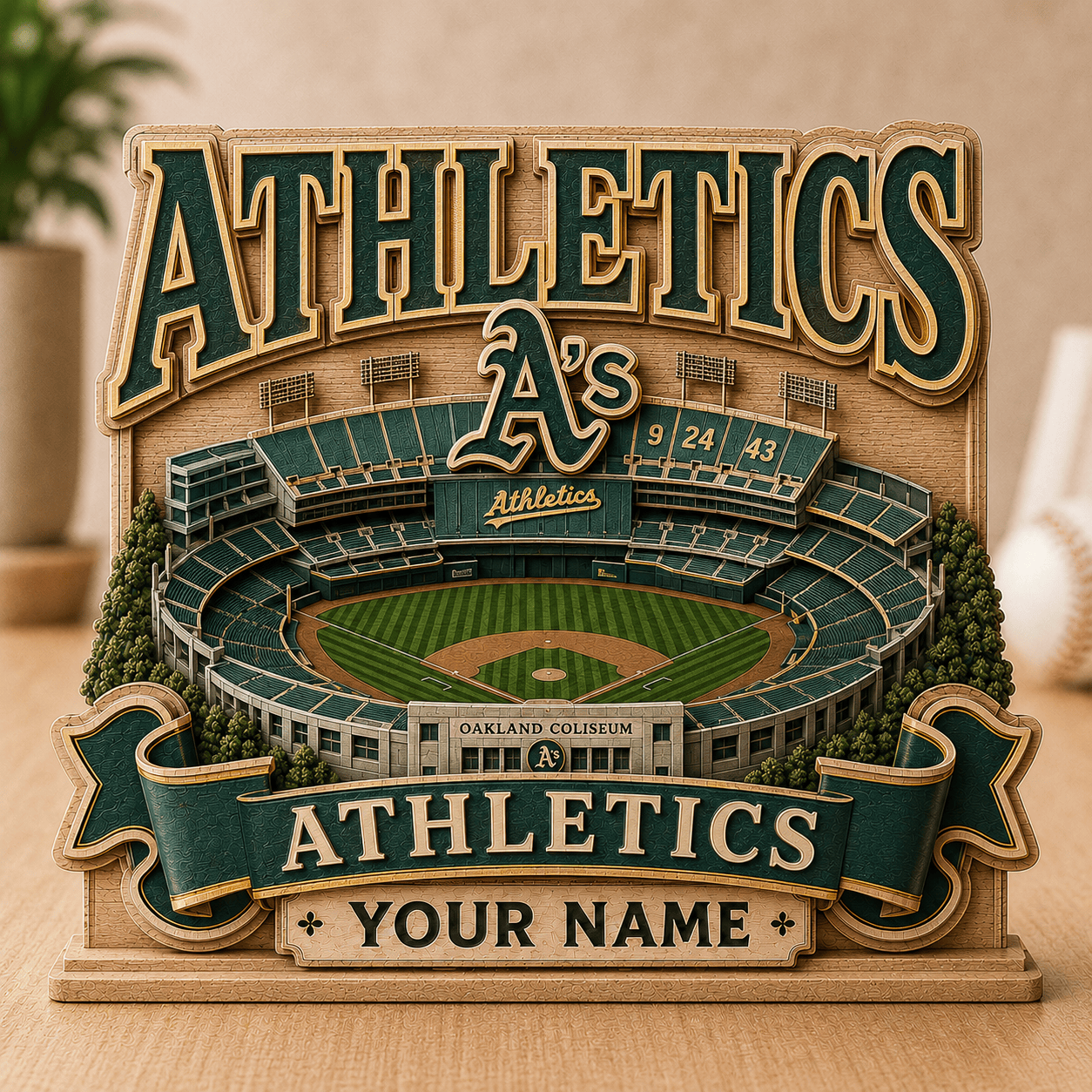 FLASH SALE - NEW CUSTOMIZED MLB23 OAS OAKLAND ATHLETICS 3-LAYER WOODEN BLOCK