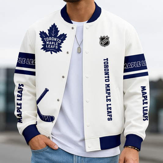 LIMITED EDITION - NEW CUSTOMIZED NHL23 TML TM LEAFS BASEBALL JACKET, SATIN VARSITY JACKET