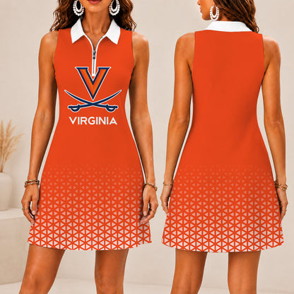 VIRAL EDITION - NEW CUSTOMIZED | NCAA MAM23 VIC VIRGINIA CAVALIERS WOMEN'S ZIP SLEEVELESS POLO DRESS