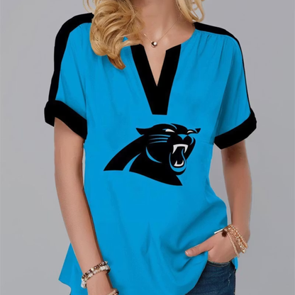 FINAL SALE - NEW CUSTOMIZED NFL23 CLP CAROLINA PANTHERS V-NECK FEMALE SHIRT