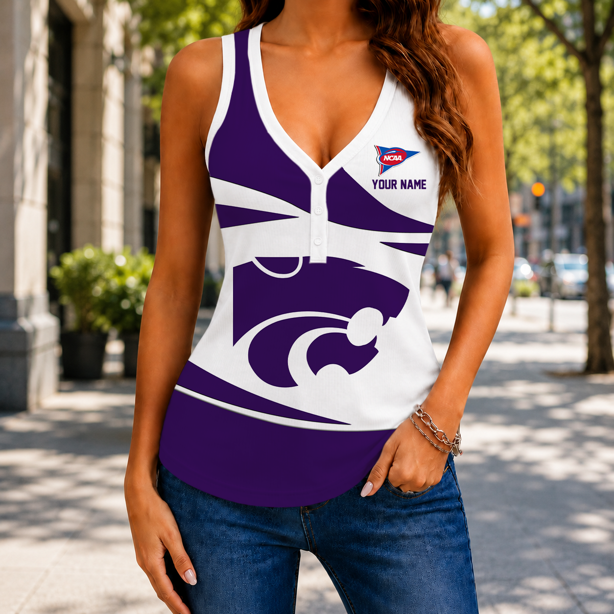 SPECIAL EDITION - NEW CUSTOMIZED NCAA FBS24 KSW KANSAS STATE WILDCATS WOMEN'S V-NECK TANK TOP