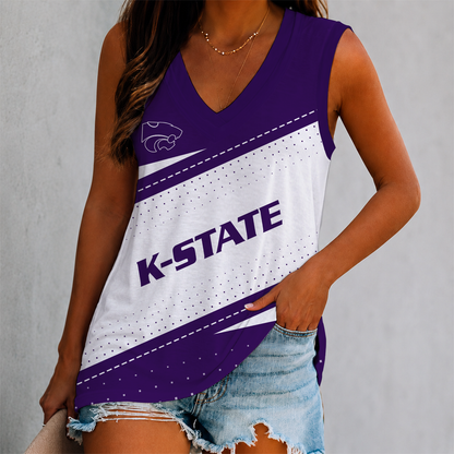 FINAL SALE - NEW CUSTOMIZED NCAA FBS24 KSW KANSAS STATE WILDCATS WOMEN'S V-NECK TANK TOP