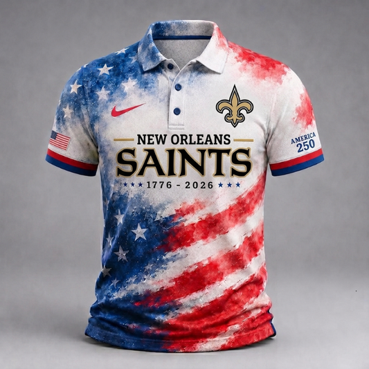 LIMITED EDITION - NEW CUSTOMIZED NFL24 NOS NEW ORLEANS SAINTS USA 250TH ANNIVERSARY POLO SHIRT, ZIP POLO SHIRT & T-SHIRTS