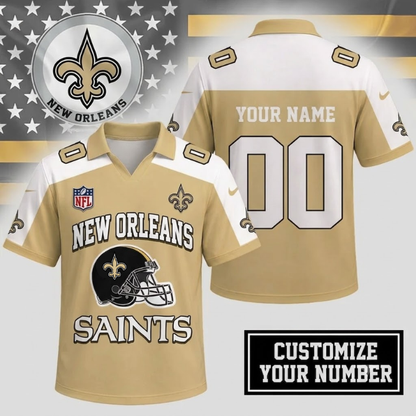 HOT DEAL - NEW CUSTOMIZED NFL24 NOS NEW ORLEANS SAINTS POLO SHIRT