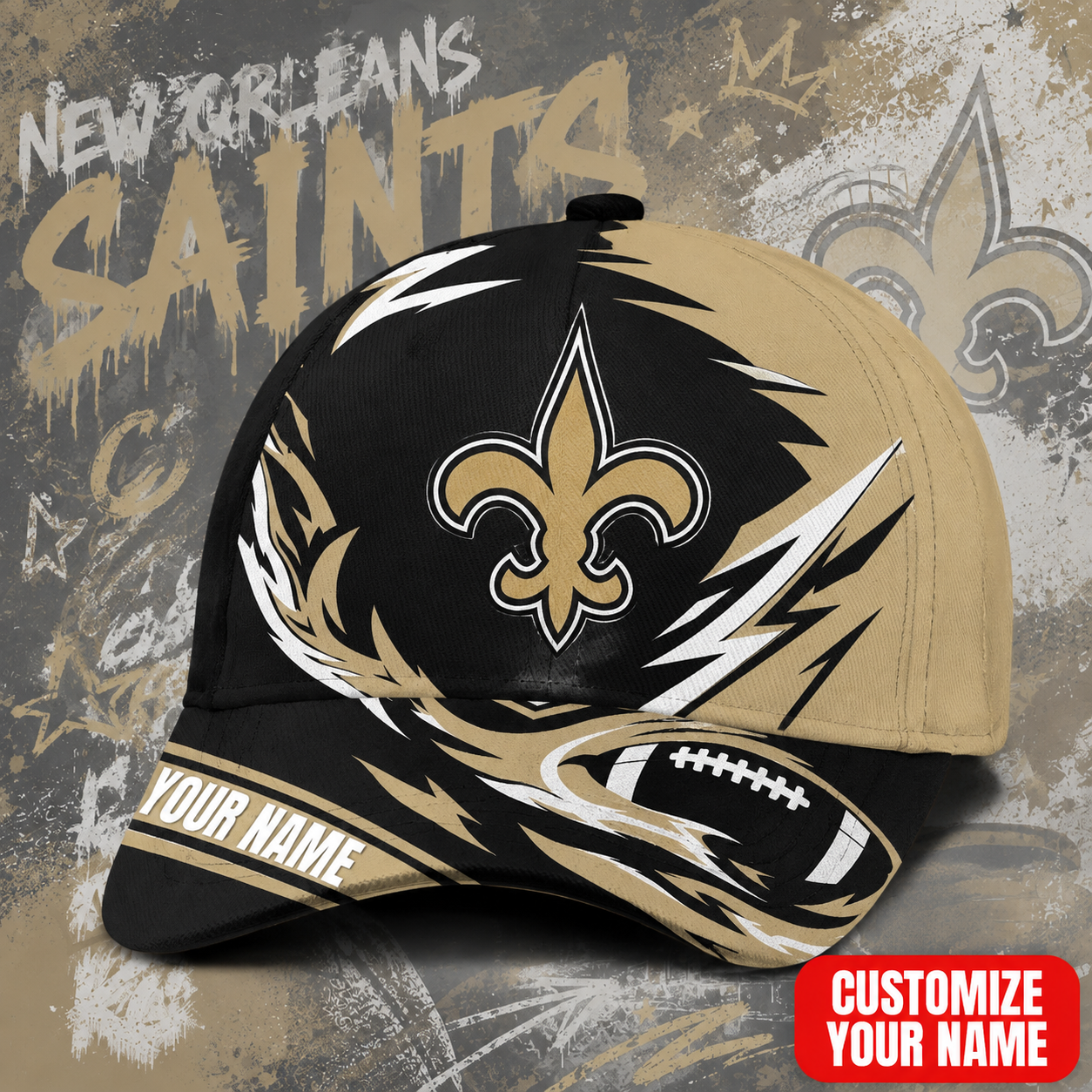 SPECIAL EDITION - NEW CUSTOMIZED NFL24 NOS NEW ORLEANS SAINTS CLASSIC CAP