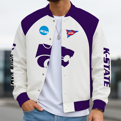 LIMITED DROP - NEW CUSTOMIZED NCAA FOOTBALL BOWL SUBDIVISION 24 KSW KANSAS STATE WILDCATS BASEBALL JACKET, SATIN VARSITY JACKET