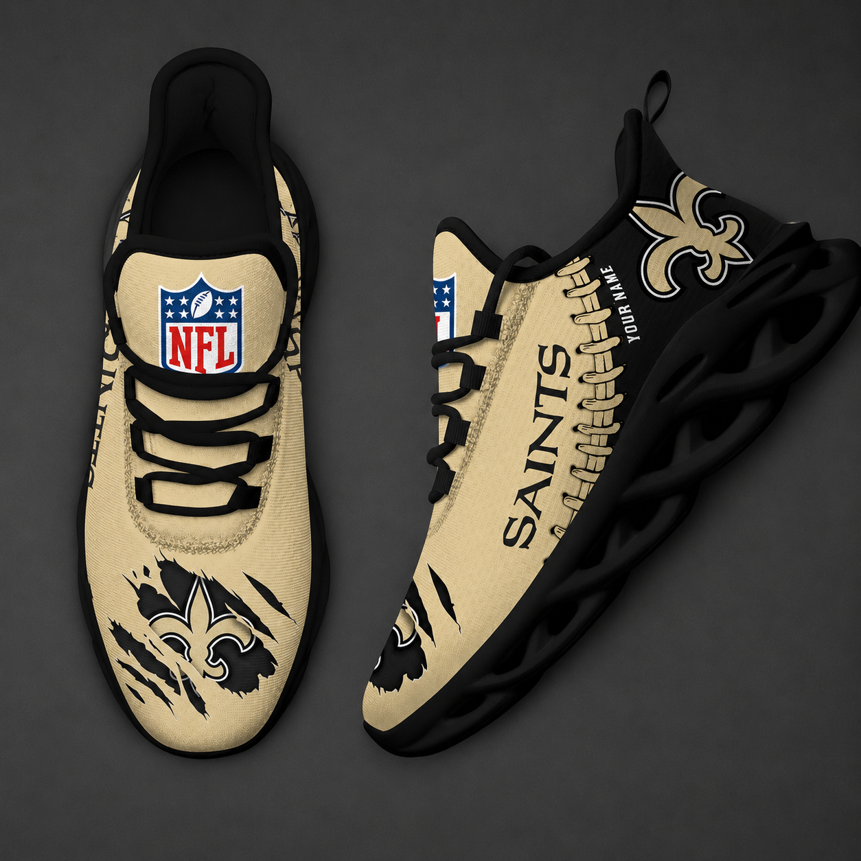 FINAL SALE - NEW CUSTOMIZED NFL24 NOS NEW ORLEANS SAINTS UNISEX MAX SOUL SHOES