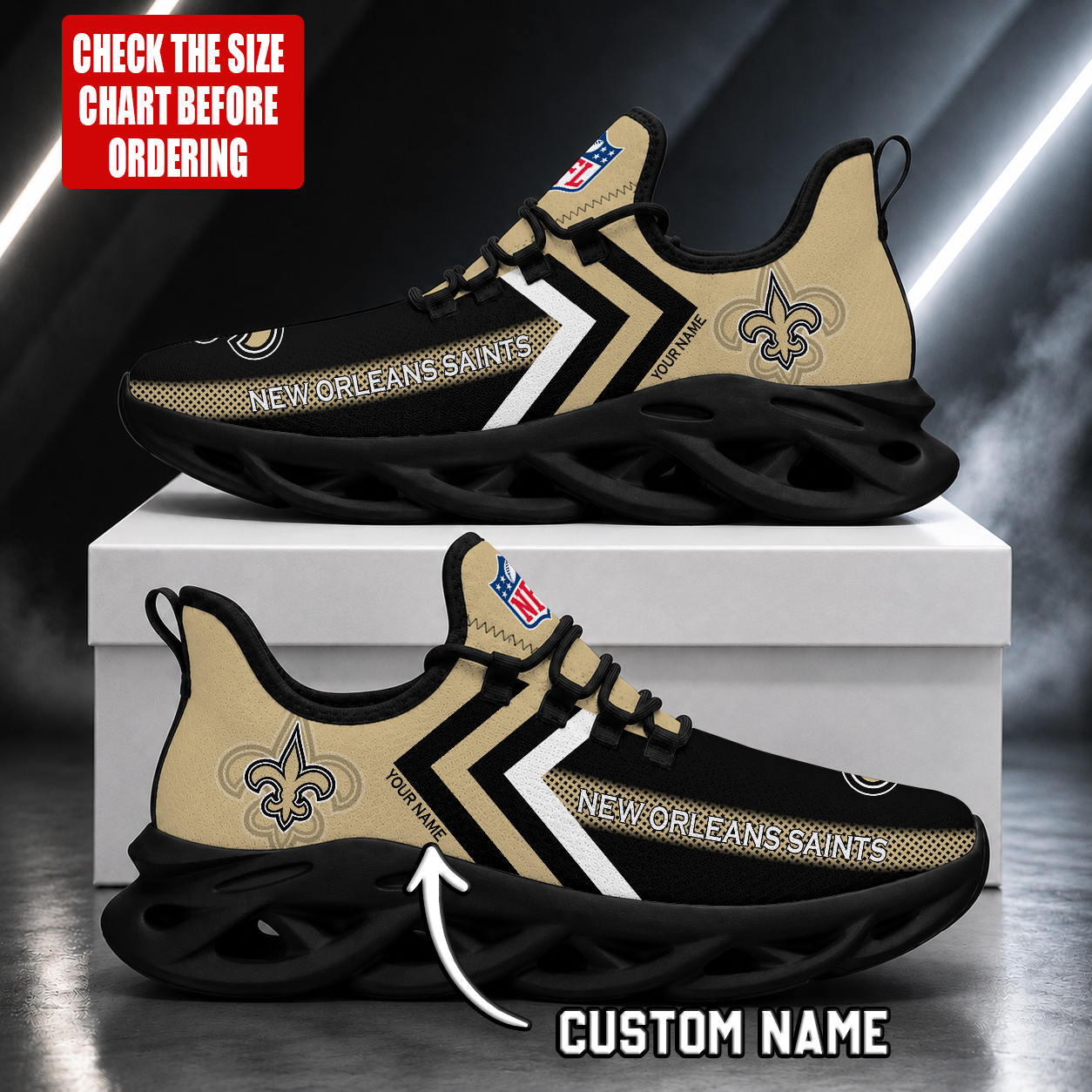 FINAL SALE - NEW CUSTOMIZED NFL24 NOS NEW ORLEANS SAINTS UNISEX MAX SOUL SHOES