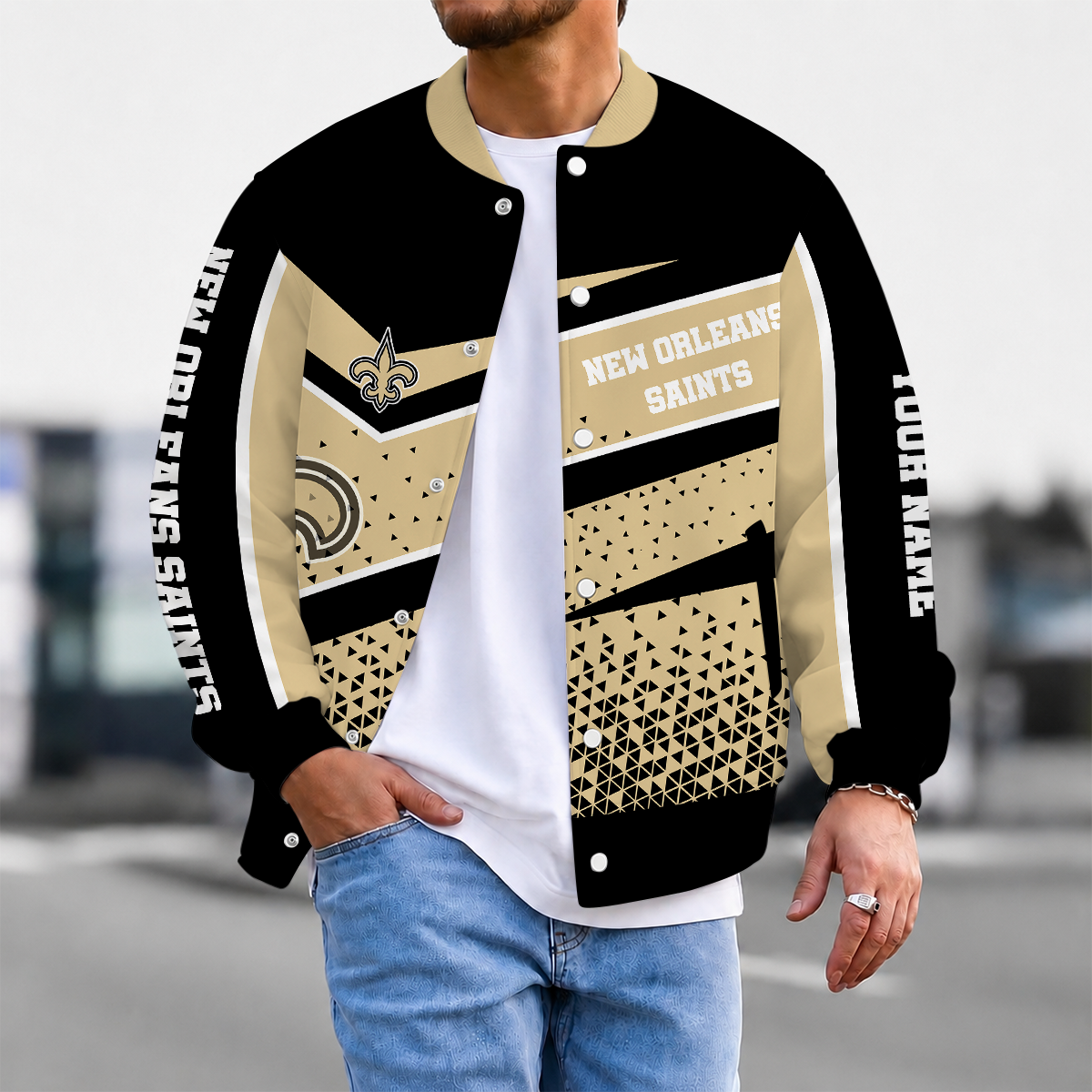 FLASH SALE - NEW CUSTOMIZED NFL24 NOS NEW ORLEANS SAINTS SATIN VARSITY & BASEBALL JACKET