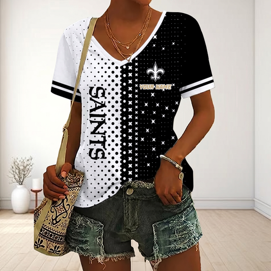 FINAL SALE - NEW CUSTOMIZED NFL24 NOS NEW ORLEANS SAINTS V-NECK FEMALE SHIRT
