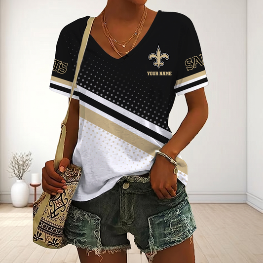 VIRAL EDITION - NEW CUSTOMIZED NFL24 NOS NEW ORLEANS SAINTS V-NECK FEMALE SHIRT