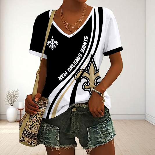 LIMITED EDITION - NEW CUSTOMIZED NFL24 NOS NEW ORLEANS SAINTS V-NECK FEMALE SHIRT