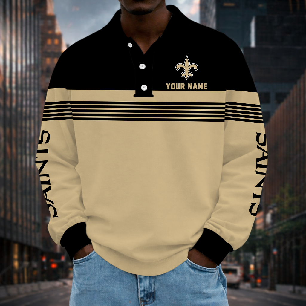 EXCLUSIVE EDITION - NEW CUSTOMIZED NFL24 NOS NEW ORLEANS SAINTS LONG SLEEVE POLO SHIRT