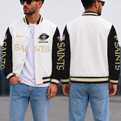 SPECIAL EDITION - NEW CUSTOMIZED NFL24 NOS NEW ORLEANS SAINTS SATIN VARSITY & BASEBALL JACKET