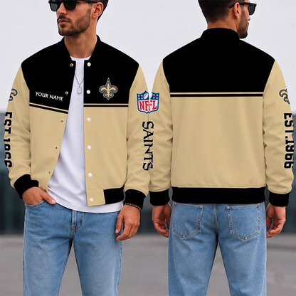 FINAL SALE - NEW CUSTOMIZED NFL24 NOS NEW ORLEANS SAINTS SATIN VARSITY & BASEBALL JACKET