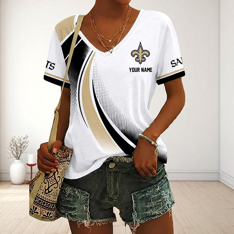 FINAL SALE - NEW CUSTOMIZED NFL24 NOS NEW ORLEANS SAINTS V-NECK FEMALE SHIRT