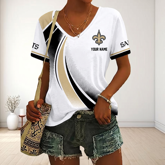 FINAL SALE - NEW CUSTOMIZED NFL24 NOS NEW ORLEANS SAINTS V-NECK FEMALE SHIRT