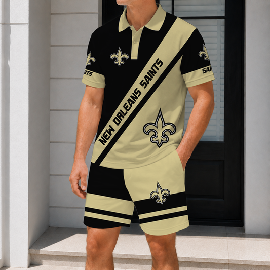 FINAL SALE - NEW CUSTOMIZED NFL24 NOS NEW ORLEANS SAINTS POLO SHIRT & SHORT PANTS SET