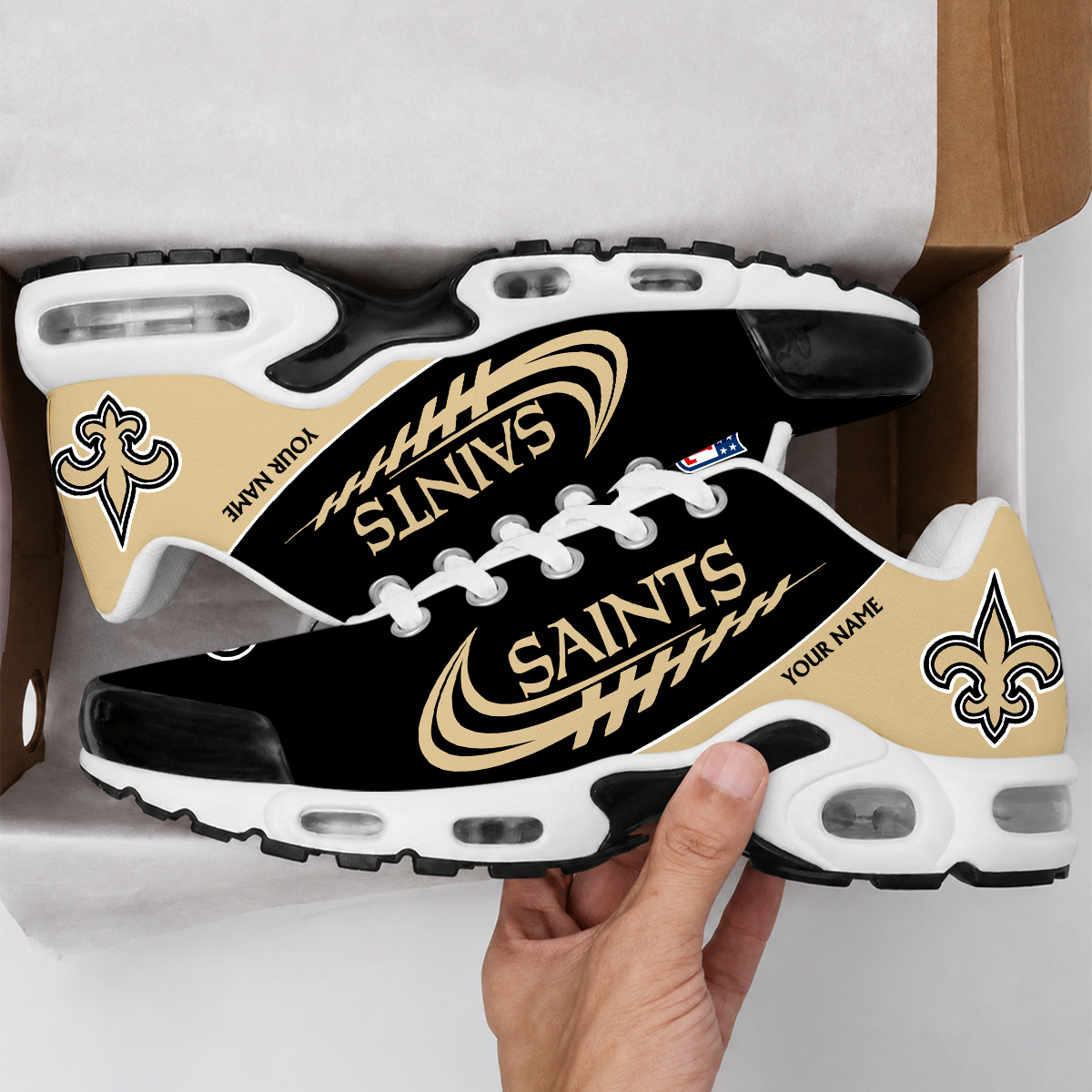 FLASH SALE - NEW CUSTOMIZED NFL24 NOS NEW ORLEANS SAINTS AIR MAX PLUS SNEAKERS