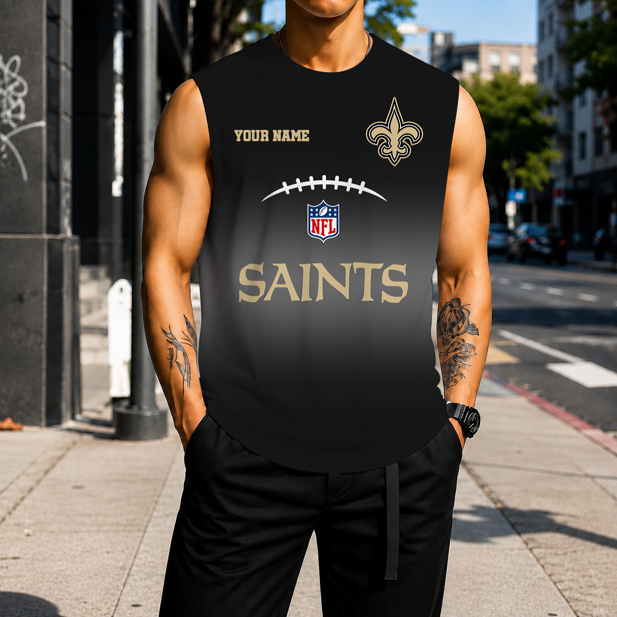 VIRAL EDITION - NEW CUSTOMIZED NFL24 NOS NEW ORLEANS SAINTS MEN'S GYM SHIRT