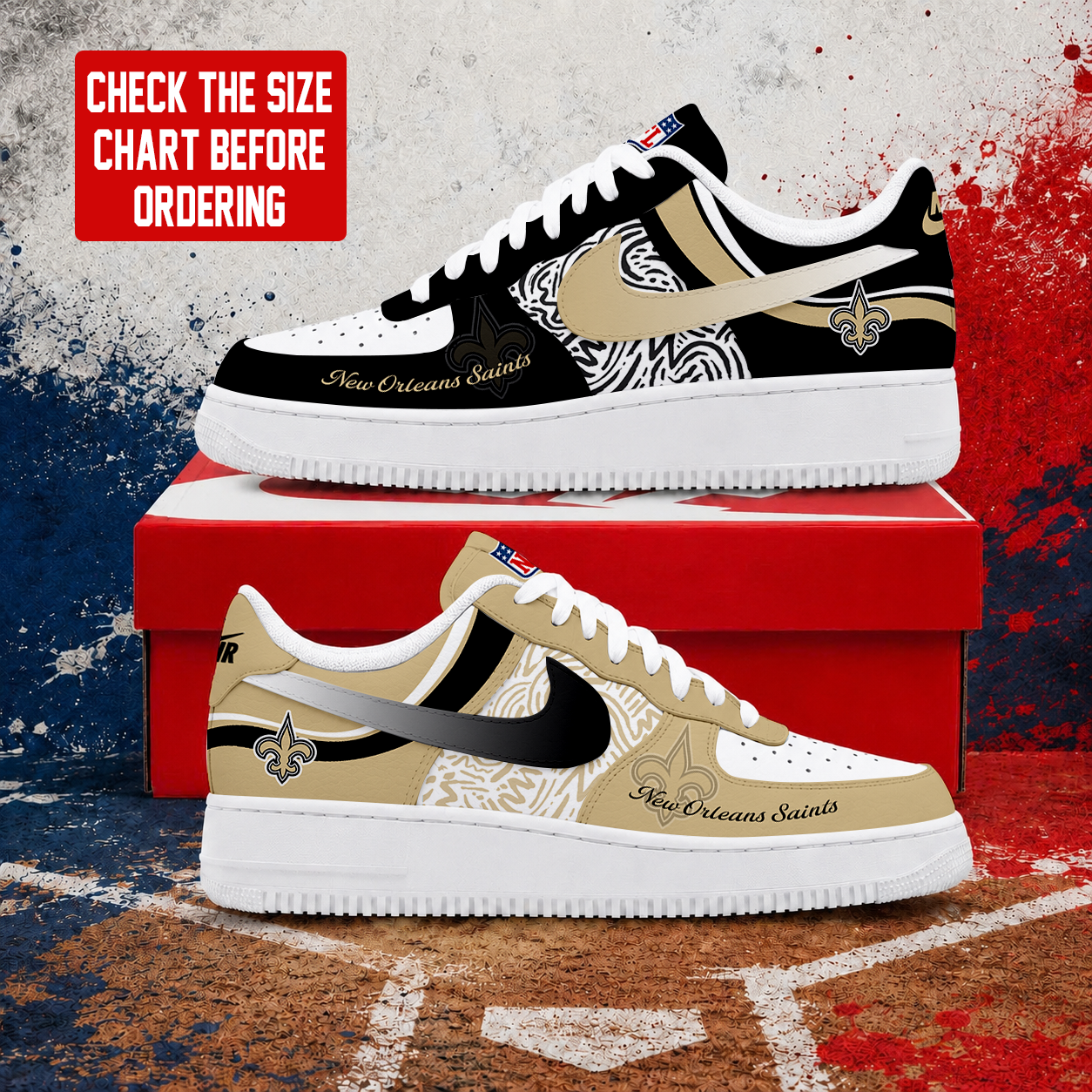 FLASH SALE - NEW CUSTOMIZED NFL24 NOS NEW ORLEANS SAINTS AF1 SHOES