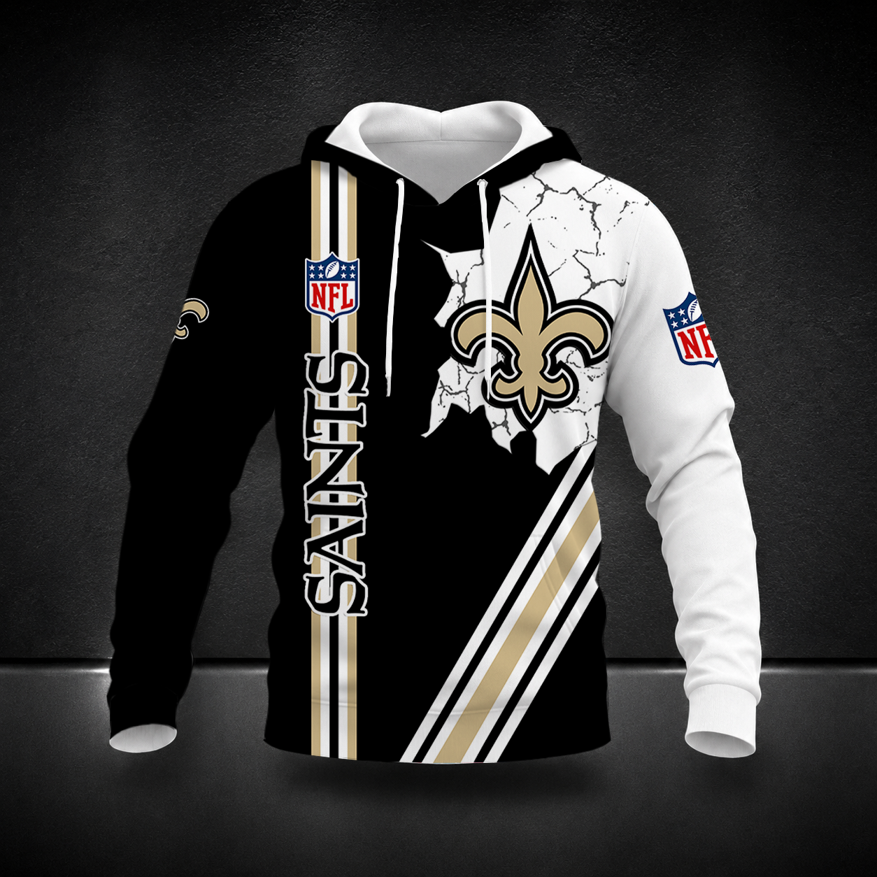 FINAL SALE- NEW CUSTOMIZED NFL24 NOS NEW ORLEANS SAINTS T-SHIRT, POLO SHIRT, ZIP POLO SHIRT, SWEATSHIRT, HOODIE & ZIP HOODIE
