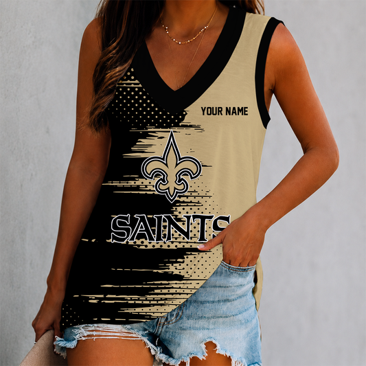 FINAL SALE - NEW CUSTOMIZED NFL24 NOS NEW ORLEANS SAINTS WOMEN'S V-NECK TANK TOP