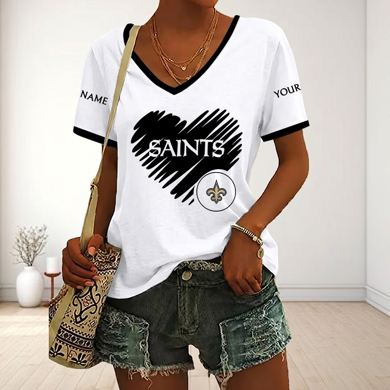 LIMITED EDITION - NEW CUSTOMIZED NFL24 NOS NEW ORLEANS SAINTS V-NECK FEMALE SHIRT
